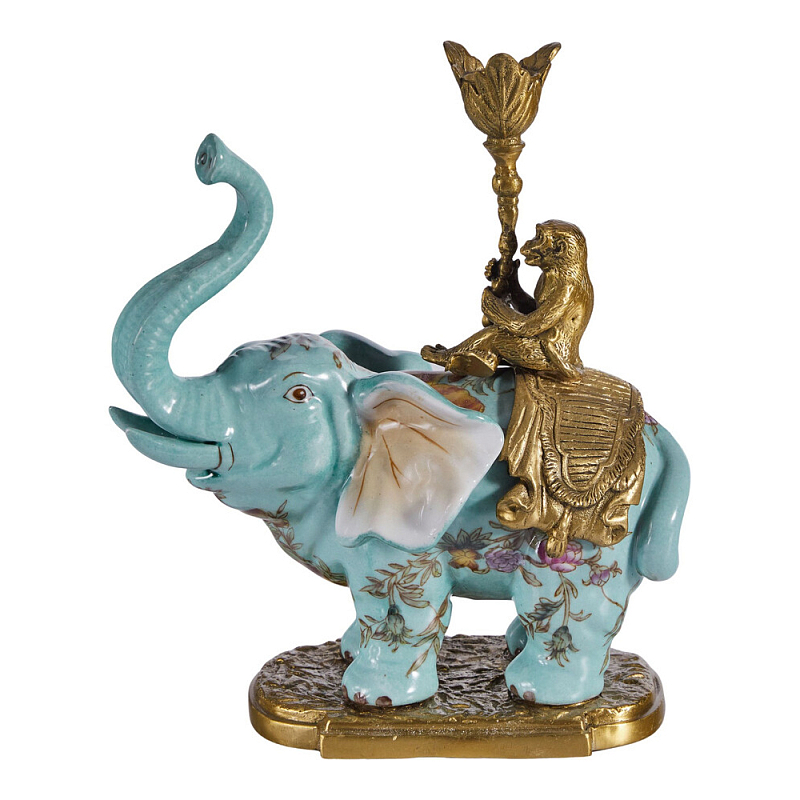 Подсвечник в виде слона из фарфора с бронзовыми элементами Elephant in the Garden of Eden Бронза Голубой Мульти в Красноярске | Loft Concept 