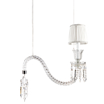 Подвесной светильник с белым текстильным абажуром и изогнутым хрустальным основанием с подвесками Lustre Reverie варинант исполнения - 1 | Loft Concept в Красноярске
