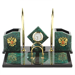 Настольный письменный набор из змеевика с часами и гербом Successful Leader варинант исполнения - 1 | Loft Concept в Красноярске