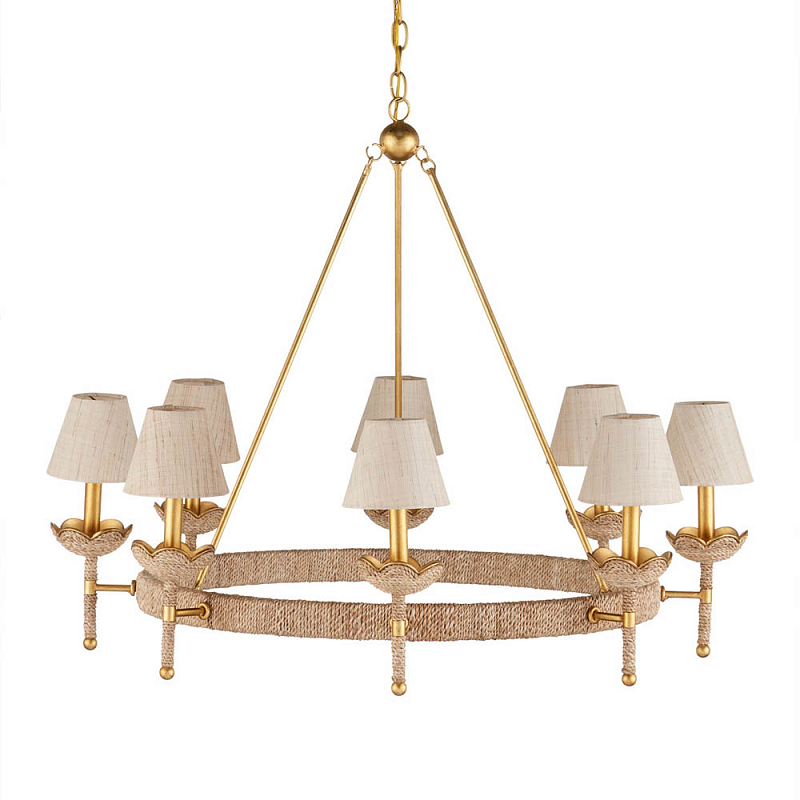 Люстра из кованого железа с отделкой плетеной веревкой и сусальным золотом Parisian Style Золотой Бежевый в Красноярске | Loft Concept 