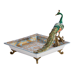 Блюдо квадратное с павлином на бронзовых ножках Eden Garden варинант исполнения - 2 | Loft Concept в Красноярске