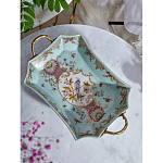 Блюдо прямоугольное из голубого фарфора с ручками и рисунком птиц и цветов Blue Garden варинант исполнения - 3 | Loft Concept в Красноярске