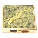 Зеркало двухстороннее квадратное из натурального камня Змеевик с декоративной вставкой в виде ящерицы Gold Stone Mirrors варинант исполнения - 2 | Loft Concept в Красноярске