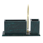 Настольный письменный набор с гербом России и часами из природного камня змеевик Successful Leader варинант исполнения - 3 | Loft Concept в Красноярске