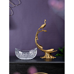 Чаша из прозрачного стекла на бронзовой подставке в виде павлина с рельефным хвостом Eden Garden варинант исполнения - 7 | Loft Concept в Красноярске