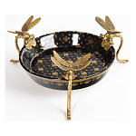Блюдо черного цвета из фрафора на бронзовых ножках в виде стрекоз Eden Garden варинант исполнения - 1 | Loft Concept в Красноярске