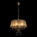 Люстра подвесная круглая с тканевым полупрозрачным абажуром и подвесками 6 ламп Gilded Elegance варинант исполнения - 3 | Loft Concept в Красноярске