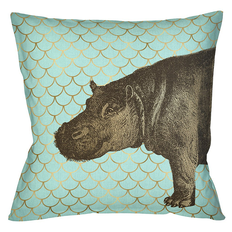 Подушка Safari light blue hippopotamus Бирюзовый Глянцевое золото Подушка Safari light blue hippopotamus Бирюзовый Глянцевое золото в Красноярске | Loft Concept