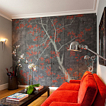 Обои ручная роспись Summer Night Blossom Original colourway on Edo Night painted silk варинант исполнения - 2 | Loft Concept в Красноярске