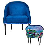 Кресло из натурального бука синее с цветочным принтом Impressionism in Art варинант исполнения - 2 | Loft Concept в Красноярске