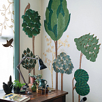 Обои с вышивкой ручной работы Mughal Trees Original colourway on linen варинант исполнения - 1 | Loft Concept в Красноярске