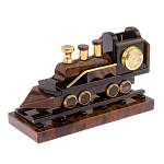 Часы настольные в виде паровоза из натурального камня Обсидиан Train Stone Clock варинант исполнения - 5 | Loft Concept в Красноярске