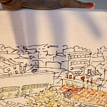 Настольная лампа с принтом на белом тканевом абажуре Roof Garden Lamp варинант исполнения - 2 | Loft Concept в Красноярске