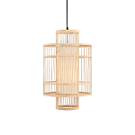 Подвесной светильник из деревянных прутьев с плафоном из натуральной ткани Light Inside the Cell варинант исполнения - 2 | Loft Concept в Красноярске