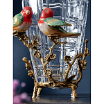 Ваза стеклянная прозрачная с бронзовым основанием в виде ветвей и фарфоровыми птичками Eden Garden варинант исполнения - 5 | Loft Concept в Красноярске