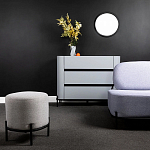 Круглый пуф на металлических ножках с обивкой из рогожки Casey Poof варинант исполнения - 4 | Loft Concept в Красноярске