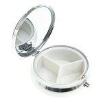 Таблетница карманная круглая с 3-мя отделениями с зеркалом и накладкой из натурального камня Жадеит Silver Stone Pillboxes варинант исполнения - 2 | Loft Concept в Красноярске