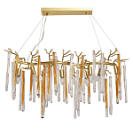 Люстра линейная золотого цвета с декоративными ветвями и длинными стеклянными подвесками в форме сосулек Droplet Chandelier варинант исполнения - 1 | Loft Concept в Красноярске