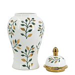 Ваза белая с крышкой с рисунком зеленых и золотых листьев 40 см Chinoiserie Ceramics варинант исполнения - 2 | Loft Concept в Красноярске