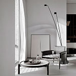 Торшер с изогнутой черной металлической стойкой и цилиндрическим плафоном Davide Groppi варинант исполнения - 7 | Loft Concept в Красноярске