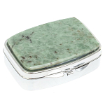 Таблетница карманная прямоугольная с 2-мя отделениями с зеркалом и накладкой из натурального камня Жадеит Silver Stone Pillboxes варинант исполнения - 1 | Loft Concept в Красноярске