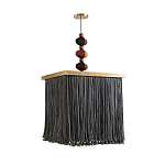 Люстра квадратная с бахромой и подвесом из деревянных бусин Psyche варинант исполнения - 1 | Loft Concept в Красноярске