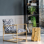 Кресло с металлическим золотистым каркасом и мягкой обивкой с чёрно-белым принтом зебры Wild animals варинант исполнения - 5 | Loft Concept в Красноярске