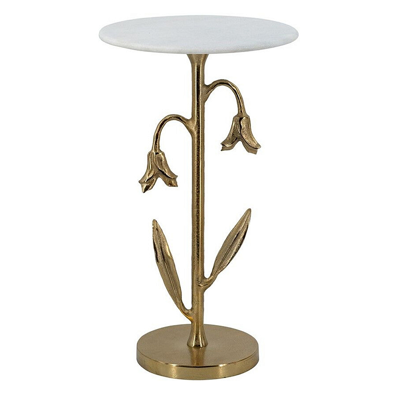 Столик с золотистым основанием в виде цветка и круглой мраморной столешницей Golden Snowdrop Золотой Белый в Красноярске | Loft Concept 