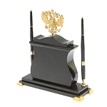 Часы настольные с Гербом России и 2-мя шариковыми ручками в комплекте Stone Clock варинант исполнения - 3 | Loft Concept в Красноярске