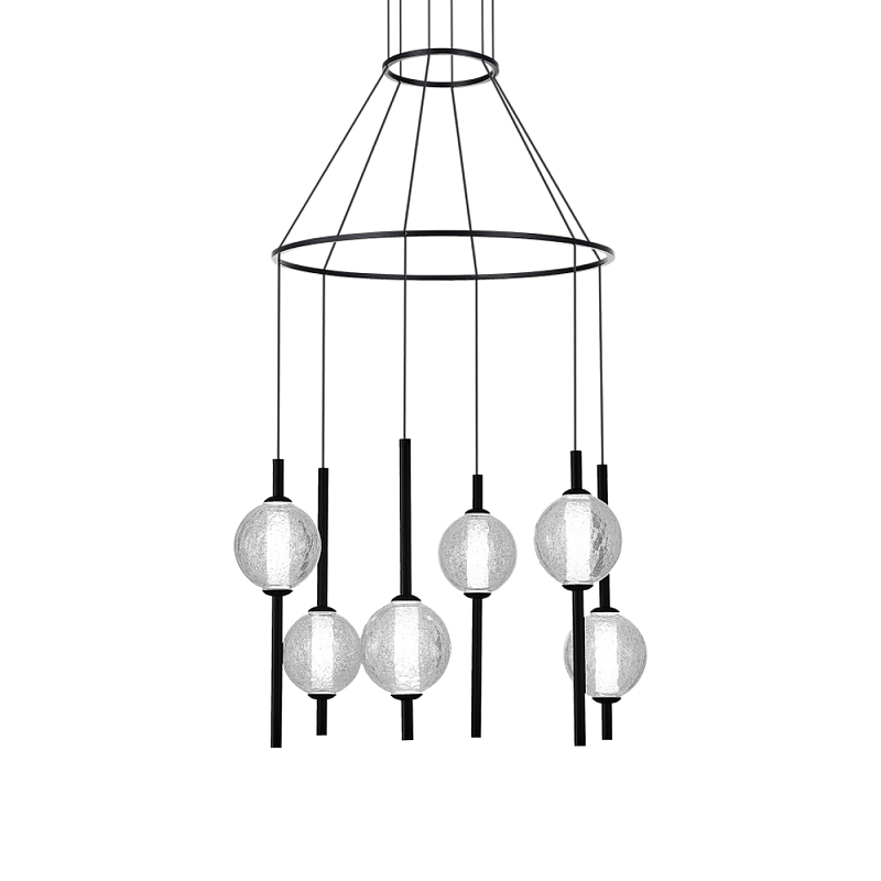 Люстра светодиодная с 6-ю сферическими стеклянными плафонами Splatter Прозрачный Черный в Красноярске | Loft Concept 