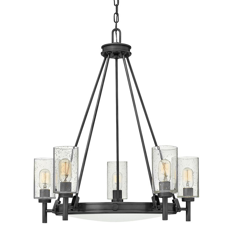 Люстра с 5-ю цилиндрическими плафонами из стекла с пузырьками Hinkley Черный Прозрачное Стекло в Красноярске | Loft Concept 