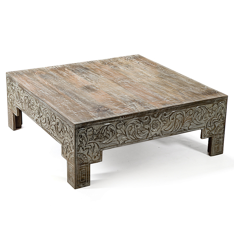 Кофейный стол Carved Сoffee table ручная резьба по дереву Коричневый винтаж в Красноярске | Loft Concept 
