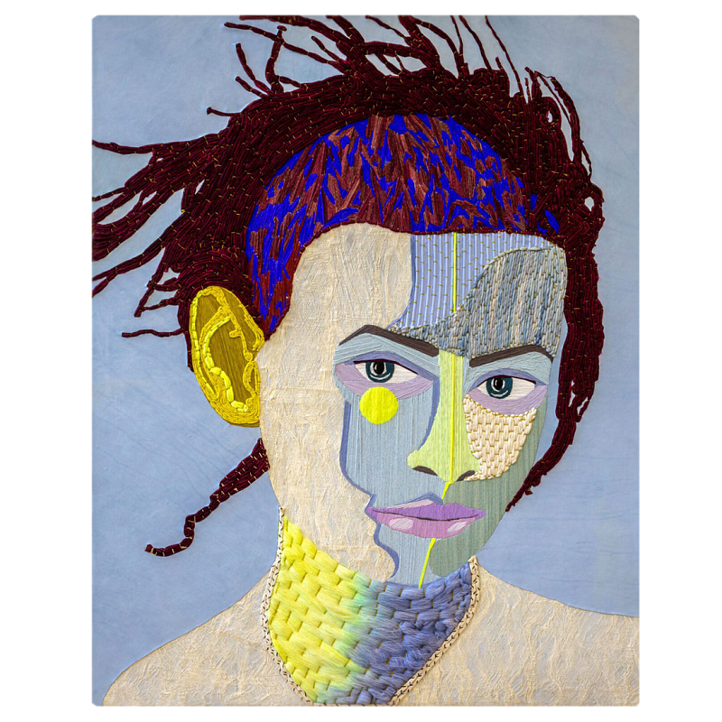 Картина с вышивкой Портрет wall panel People with the yellow ear 2 Синий Желтый в Красноярске | Loft Concept 