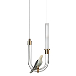 Подвесной светильник с декоративной фигуркой птицы на прозрачной изогнутой трубке Ganthea варинант исполнения - 1 | Loft Concept в Красноярске