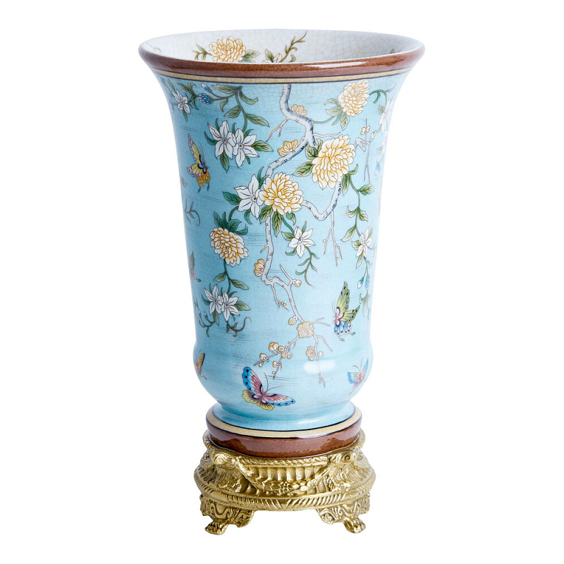 Ваза из голубого фарфора с бронзовыми элементами Blue Garden Бронза Мульти Голубой в Красноярске | Loft Concept 