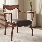 Стул деревянный с мягким сиденьем из коричневой натуральной кожи Moon Walnut Furniture варинант исполнения - 1 | Loft Concept в Красноярске