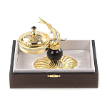 Икорница с декором "Стерлядка на ракушке" с гравировкой на подставке из натурального камня Обсидиан Decorative Cavair Dishes варинант исполнения - 4 | Loft Concept в Красноярске