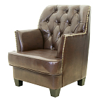 Кресло кожаное c мягкими подлокотниками на 4-х деревянных ножках из массива березы Joseph Armchair brown варинант исполнения - 2 | Loft Concept в Красноярске