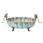 Чаша из голубого фарфора на бронзовых ножках с рисунком цветов и фигурками стрекоз Blue Garden варинант исполнения - 1 | Loft Concept в Красноярске