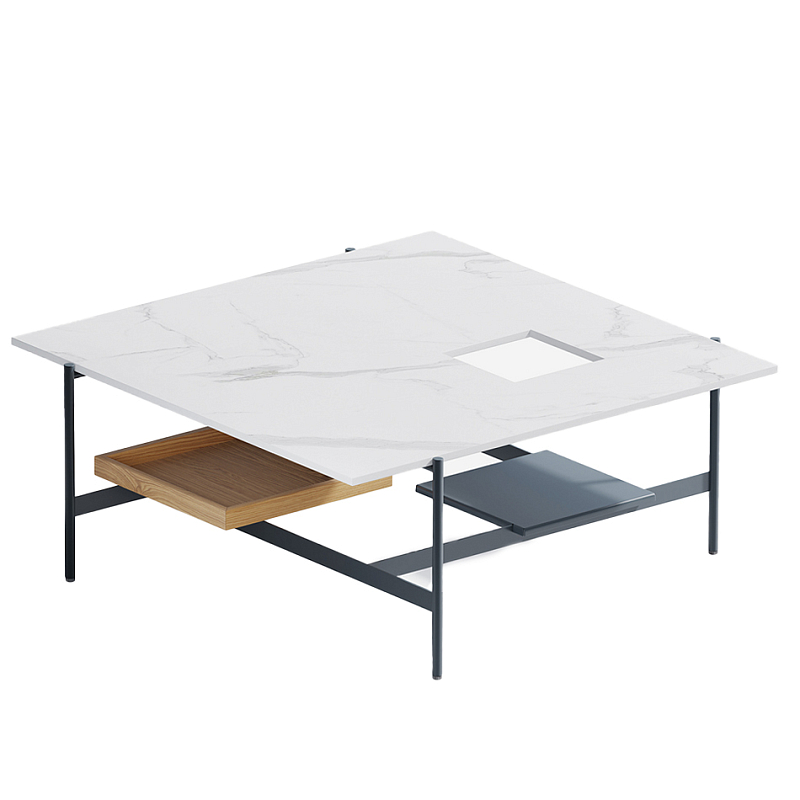 Karat журнальный столик с съемным подносом Графит Белый Мрамор Bianco в Красноярске | Loft Concept 