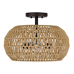 Потолочный светильник с плафоном из плетеного джута и черным каркасом Quoizel варинант исполнения - 2 | Loft Concept в Красноярске