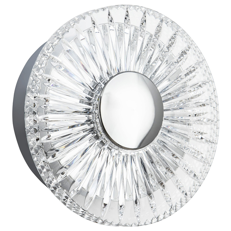 Бра с круглым рельефным плафоном Glass Peonies Chrome Wall Lamp Прозрачный Хром Бра с круглым рельефным плафоном Glass Peonies Chrome Wall Lamp Прозрачный Хром в Красноярске | Loft Concept