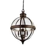 Подвесной светильник бронзового цвета с прозрачным стеклянным плафоном в форме шара в индустриальном стиле на цепи 4 лампы Feiss варинант исполнения - 1 | Loft Concept в Красноярске