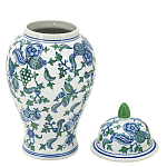 Ваза с крышкой и зелено-голубым рисунком на белом фоне 51 см Blue & White Ornament варинант исполнения - 2 | Loft Concept в Красноярске