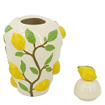 Ваза с крышкой кремового цвета и объемным рисунком лимонов и листьев Lemon Delight варинант исполнения - 2 | Loft Concept в Красноярске