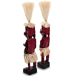 Комплект из 2-х деревянных статуэток Asmat Straw Headdress Statuettes Red Turquoise Tattoo варинант исполнения - 2 | Loft Concept в Красноярске
