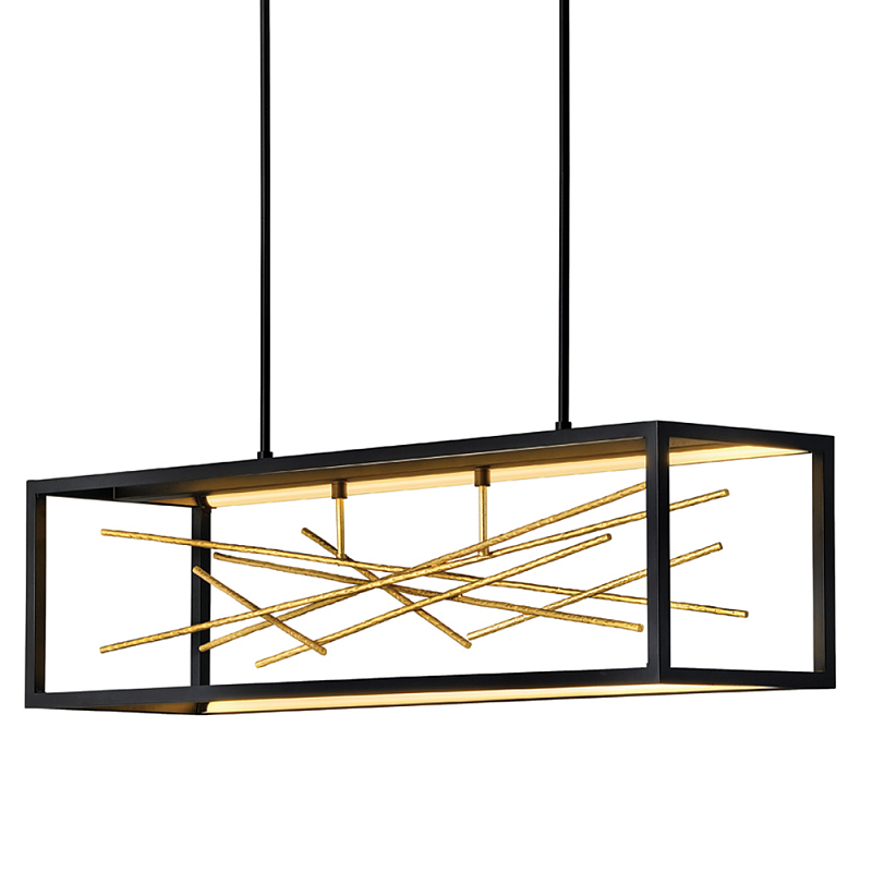 Люстра прямоугольная черного цвета с декором в виде ветвей в золотой отделке Hinkley Золотой Черный в Красноярске | Loft Concept 
