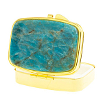 Таблетница карманная прямоугольная с 2-мя отделениями с зеркалом и накладкой из натурального камня Апатит Голубой Gold Stone Pillboxes варинант исполнения - 2 | Loft Concept в Красноярске