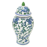 Ваза с крышкой и зелено-голубым рисунком на белом фоне 51 см Blue & White Ornament варинант исполнения - 1 | Loft Concept в Красноярске