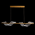 Люстра линейная золотистого цвета с двумя прозрачными волнистыми элементами Wave Line варинант исполнения - 3 | Loft Concept в Красноярске